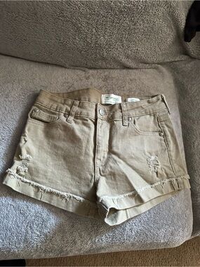 Light Khaki Distressed Denim Shorts - Women's Casual Jean Shorts
